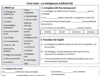 Artificial Intelligence in Spanish – Conti-Style Vocabulary & Practice Worksheet