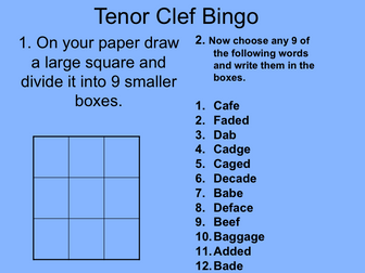 Music theory: Tenor Clef Bingo Game (powerpoint file)