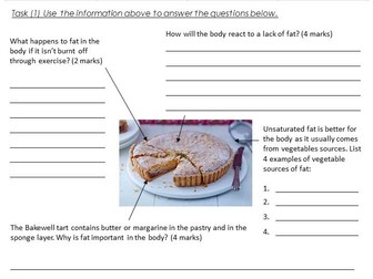 Diet, nutrition and health cover lesson or revision booklet