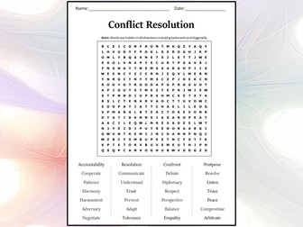 Conflict Resolution Word Search Puzzle Worksheet Activity