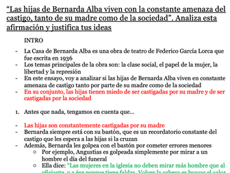 Essay plan for A level Spanish La Casa de Bernarda Alba