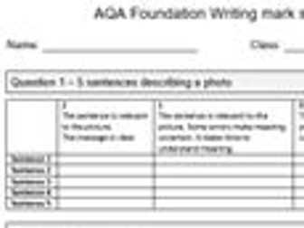AQA new GCSE Writing mark sheet Foundation - Student and Teacher friendly