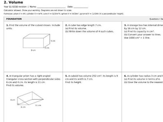 GCSE Maths Volume Mats & Worked Answers