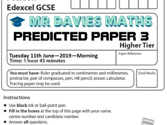 2019 HIGHER MATHS Predicted Paper 3 - Edexcel 11th June - With Answers!