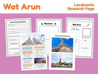 Wat Arun Landmark Research Project | Thailand Geography Worksheets