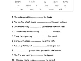 Prepositions and Prepositional Phrases Quiz