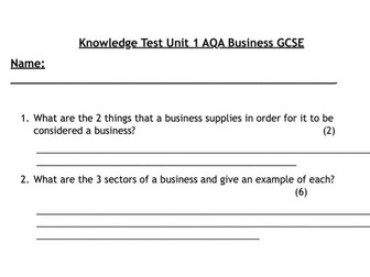 AQA Business Chapter 1 test Business in the real world