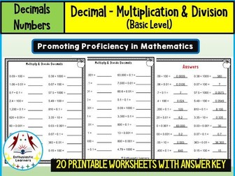 Multiplication and Division of Decimals Worksheets Math Problems