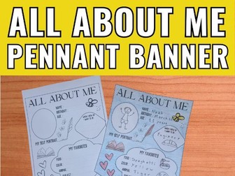 All About Me Banner Back to School Activity - Worksheet & Bunting & Display