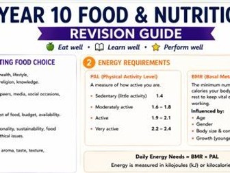 REVISION GUIDES FOR YEAR 10 FOOD PREPARATION AND NUTRITION