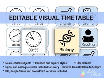 Visual Timetable | With analogue & digital times | Editable and print versions
