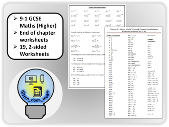 Revision Worksheets for GCSE Maths 9-1 Higher Pearson Textbook (Chapters 9-19) - With Answers