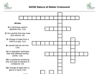 IGCSE Nature of Matter Crossword