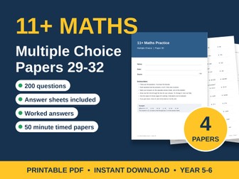 11+ Maths Multiple Choice Papers 29-32 + Worked Solutions