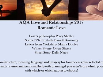 AQA English Literature Love and relationships poetry romantic love comparison grids for revision