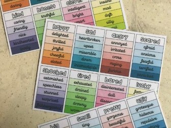 Synonym word bank cards/ mini adjective thesaurus for KS1 and KS2