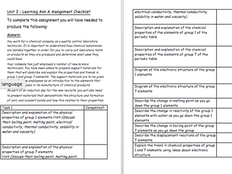 BTEC First Award in Principles of Applied Science - Unit 2, 3 and 4 Student Assignment Checklists