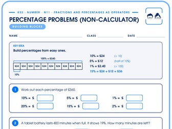Percentage Problems Non-Calculator | 4-Tier Differentiated Worksheet | KS3 + Answers