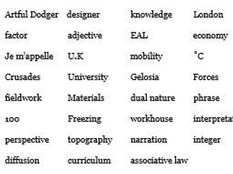 School Bingo - Vocabulary - KS3 EAL