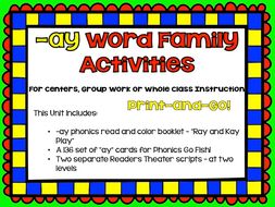 Phonics: phonograms: Word Family -ay Activities for Centers, Group or Whole Class Work