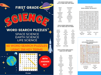 First Grade Word Search Puzzles: Space Science, Earth Science, Life Science