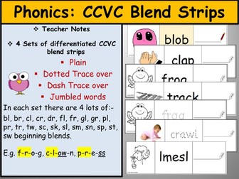 Consonant Blends CCVC Differentiated Activity Card Strips-  Phase 4 CCVC