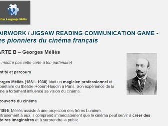 Pairwork / Jigsaw reading communication game - Les pionniers du cinéma français
