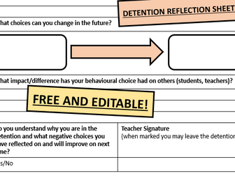 Detention Behaviour Reflection Sheet