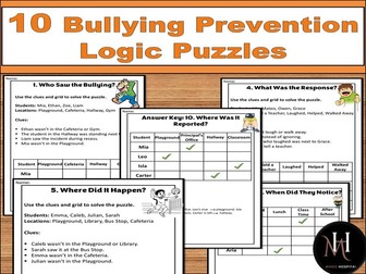 Bullying Prevention Logic Grid Puzzles | 10 Printable Puzzles + Reflection | Grades 3-6