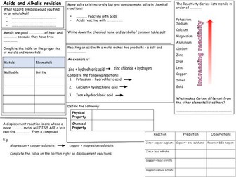 Acids and Alkalis Revision Mat (plus answers) KS3