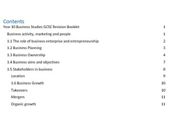 Y11 OCR Business GCSE Revision booklet - Topic 1