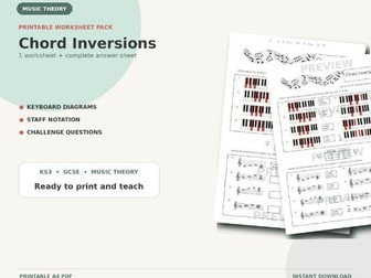 Chord Inversions Worksheet Pack | Printable Music Theory Activities PDF