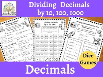 Dividing Decimals by 10, 100, 1000 Dice Games