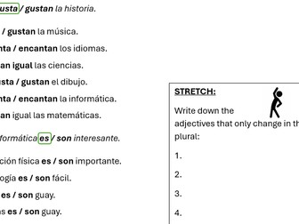 Describing School Subjects Grammar - Spanish