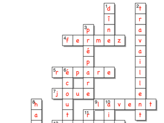 Crossword for French '-er' verb endings
