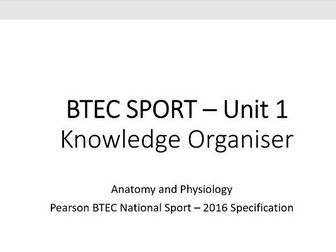 BTEC Sport - Unit 1 - Anatomy and Physiology - Knowledge Organiser