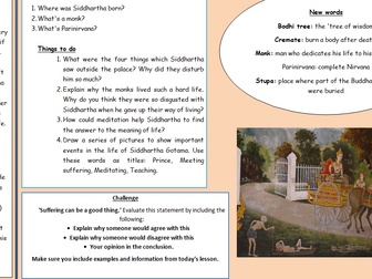 The Life of the Buddha (Information worksheet with activities KS3)