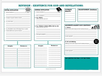 GCSE AQA Revision Worksheet - Existence for God and Revelations