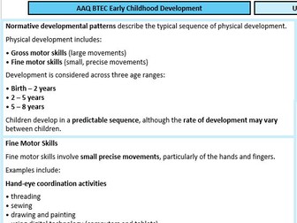 Unit 1 Learning Aim B Knowledge Organiser (AAQ BTEC Early Childhood Development)
