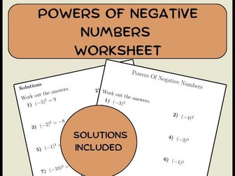Powers Of Negative Numbers Worksheet (with solutions)