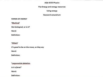 GCSE AQA Physics keyword revision