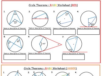 Circle Theorems RAGG Worksheet (Differentiated)