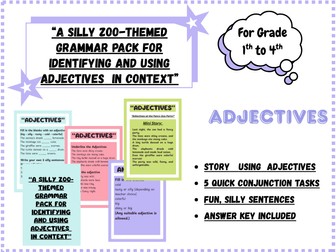 Zoo-Themed Adjectives Grammar Pack | Identify & Use Adjectives in Context | Worksheets + Answer Key
