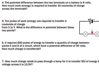 Voltage, energy & charge worksheet with answers