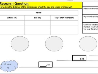 Year 6 Light size and shape of a shadow investigation