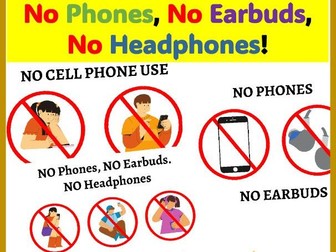 13 Back to School Classroom Posters - No Phones, No Earbuds, No Headphones Signs