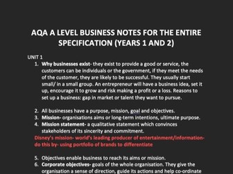 AQA A Level Business ENTIRE A* Revision Guide (Year 12/13) Achieved an A STAR