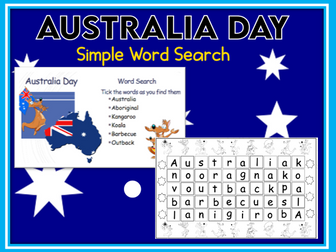 Australia Day Simple Word Search