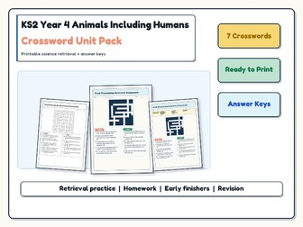 KS2 Year 4 Animals Including Humans Crossword Unit Pack | Vocabulary + Answers