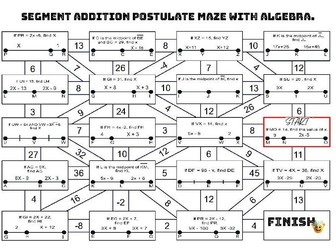 Segment addition postulate maze with algebra